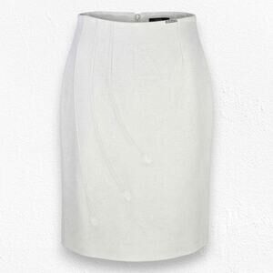 90s Vintage Cream Tan Embroidered Wool High Rise Straight Geiger Skirt Size 40